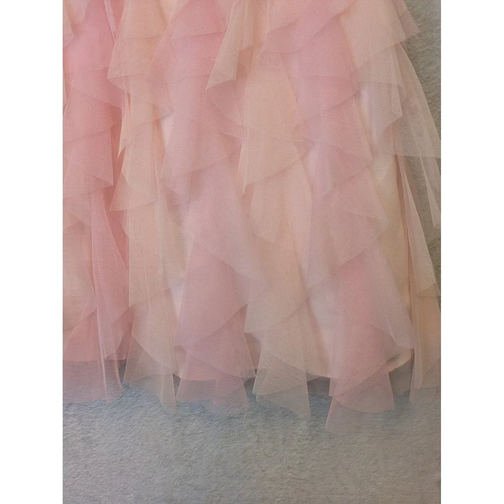 Jona‎ Michelle Girls Pink Floral Embroidered Tulle Ruffle Party Dress Size 7